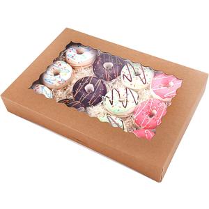 20-Pack 16" x 11" x 2.5" Bakery Boxes with Window Hold 12 Donuts, Auto-Popup Large Cookie Boxes for Pies, Cakes, Muffins, and Pastries (Brown)