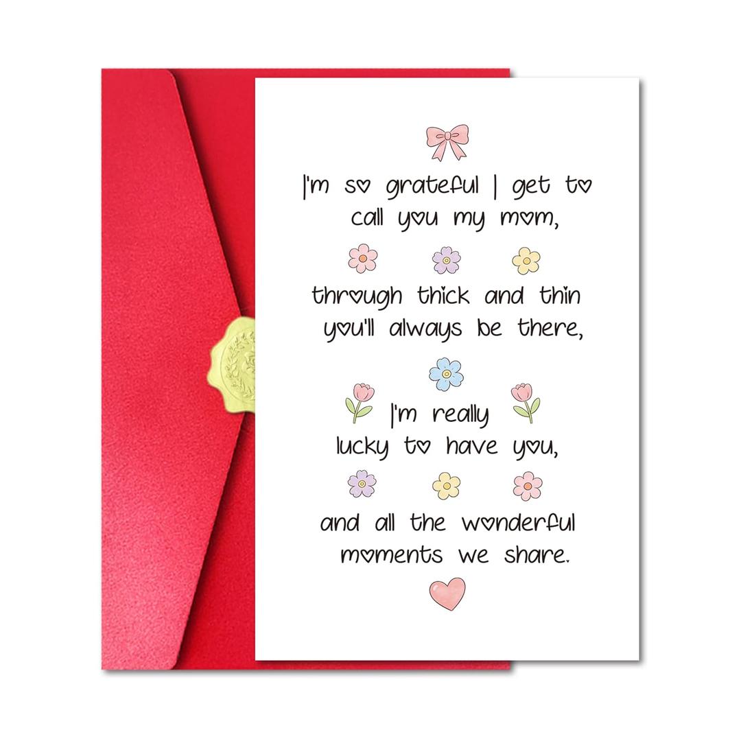 2 x Pstyteos Heartfelt Mother's Day Card for Mom Stepmom, Sweet Appreciation Greeting Card from Daughter Son with Red Envelope and Sticker