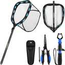 PLUSINNO Floating Fishing Net with Telescoping Handle, Carbon Fiber Ultralight Long Fish Net, Collapsible Landing Net 6.56/7.86Ft, Fishing Gear Kayak Accessories for Bass Trout Salmon (6.56 FT / 2.0M Full Length with Tool Kit)