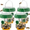 Wasp Traps for Hunting Wasps, Bees, Hornets, Insects, Yellow Jacket Traps, Wasp Trap Catcher, Reusable Solar Powered Hanging for Outdoor, 4 Packs (Green)