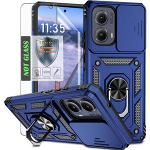 AYMECL Military-Grade Protective Case for Motorola Moto Edge 2024/Edge 5G 2024 (6.6")  Slide Camera Cover, HD Self-Healing Screen Protector, Magnetic Ring Kickstand-Blue