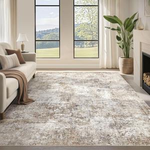 5x7 Washable Area Rug: Large Modern Abstract Rugs Soft Neutral Non Slip Ultra Thin Stain Resistant Indoor Carpet for Living Room Bedroom Dining Room Home Office(Brown)