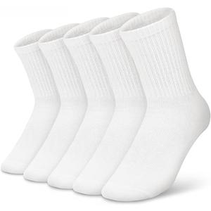 Cotton Cushioned Crew Socks Athletic Solid Colors 5 Pairs- Men Women Dress Striped Casual Soft Moisture-Wicking Unisex