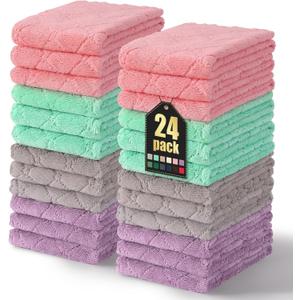 Homaxy 24 Pack Dish Towels for Kitchen (10 x 20 Inches, Multi Color), Super Soft and Absorbent Coral Velvet Dish Cloths for Washing Dishes, Nonstick Oil Fast Drying Microfiber Cleaning Cloth