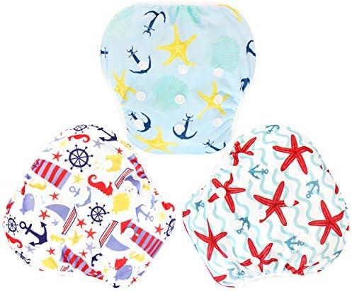 Langsprit 3 Pack Swim Diaper for Baby & Toddle, Reuseable Washable Diaper Swim for Swimming Lesson & Baby Shower Gifts (L, Sailing)
