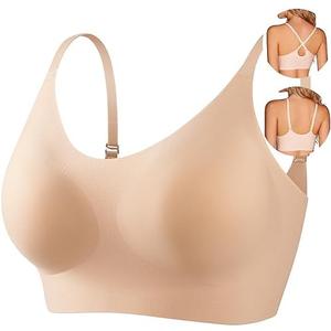PRETTYWELL Bras for Women Comfort Seamless Bra, Cross Back Adjustable Bralette Bra, Wireless Everyday Bras for Women A-C Cup