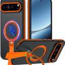 for Google Pixel 10 Case/Pixel 10 Pro Case with 360 Spin Magnetic Stand-Finger Strap, [Fit for MagSafe][16FT Mil-Grade Protection] Ring Holder Kickstand Translucent Matte Phone Case (Orange)