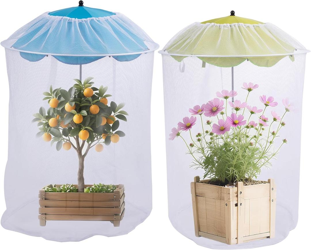 2-in-1 Shade Plant Umbrellas with Net Cover | Garden Umbrellas Protective Bug Netting Plant Cover | Defending Plants from Insects and Birds for Citrus Fruits, Flowers and Trees