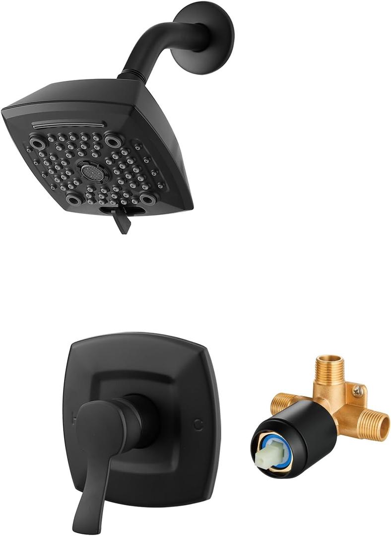 Black Shower Head And Faucet Set Complete With Valve Shower Fixtures With 6 Inch High Pressure Rain Shower Head Trim kit Regaderas Para bBao Modernas