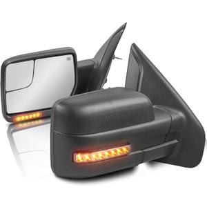 Power Heated Towing Mirror Compatible for 2004-2014 Ford F150 w/Sequential Turn Light Puddle Light Dynamic Streamer Signal Dural Beam (Pair Black)