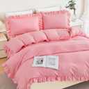 Full Size Ruffled Duvet Cover Set Pink Bedding Cover Sets for Girls 3 Pieces Vintage Country Kids Duvet Cover Sets with Ruffle Layers Decor(Pink, Full)
