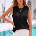 QUALFORT Sleeveless Tank Tops for Women, Crochet Summer Sweater Vest, Hollow Out Knit Casual Shirts, Beach Vacation Outfits (Black, XL)