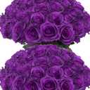 50pcs Artificial Roses Flowers in Bulk,Realistic Silk Fake Rose with Long Stem for Wedding Centerpieces Bouquet Party Floral Arrangement Home Decoration (Purple)
