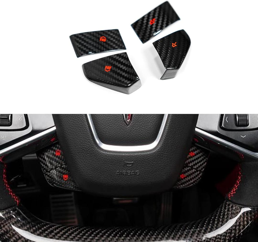 Genuine Carbon Fiber Volume Button Cover for Chevrolet Corvette C8 Z06 Coupe 2020 2021 2022, 4pcs Steering Wheel Stickers Trim, Red, Blue, White (Red)