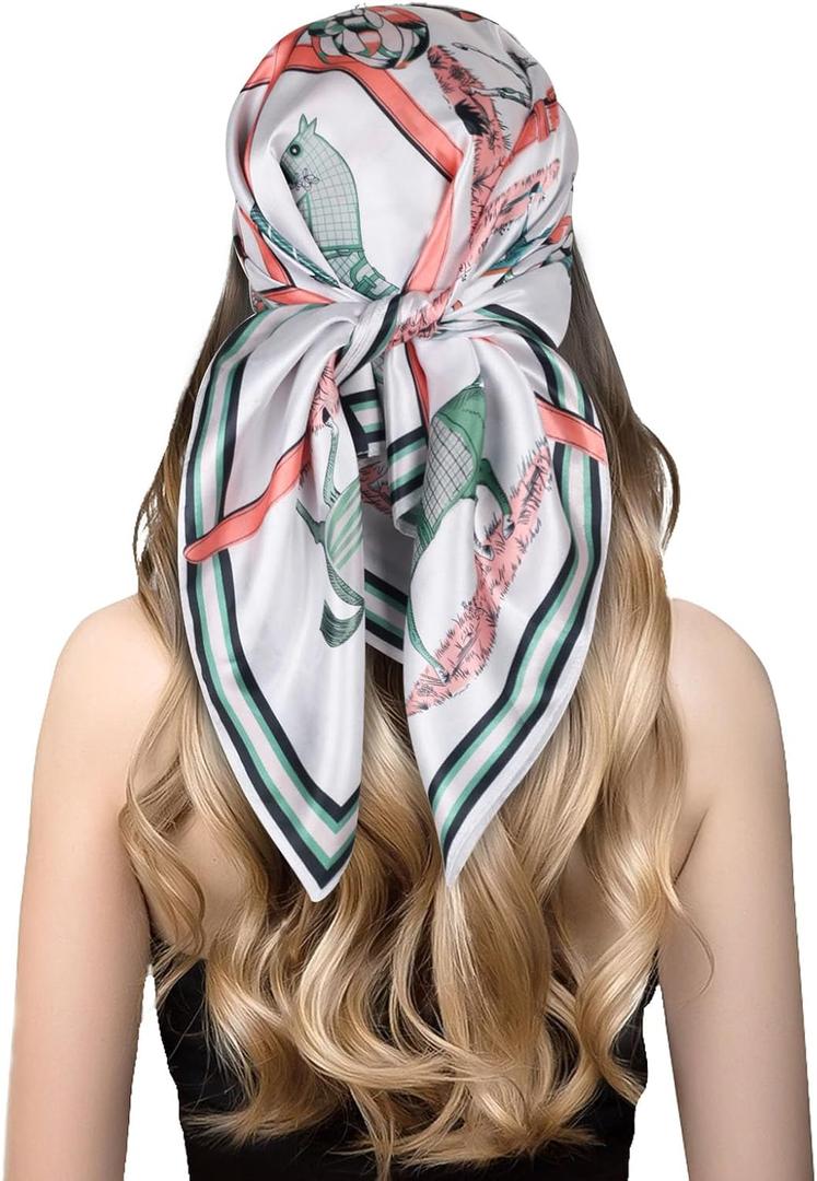 EXTREE Silk Feeling Scarf Medium Square Satin Head Scarf Sleeping Hair Wrapping for Women 27.5 × 27.5 inches