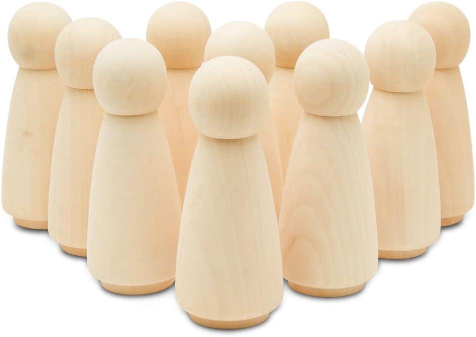 Small Wooden Peg Dolls Unfinished 5 1/2 inch, Giant Angel Shape, Pack of 10 Birch Wood Peg People for Crafting and Decor