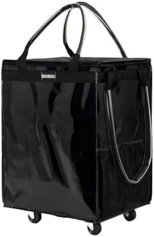 (Medium,Black)Reusable Grocery Bag on Wheels, 70L Foldable Rolling Tote, Carries Up to 66 lbs Shopping Trolley, Zipper Clouser Shopping Carts for Trips, Laundry, 4 Heavy Duty Wheels and 3 Handles