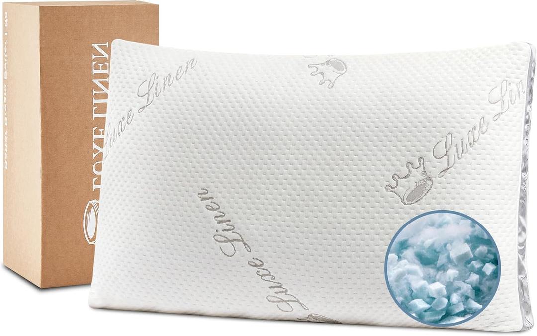 Luxe Linen Organic Cotton Queen Bed Pillows, Shredded Memory Foam Pillows, Adjustable Bed Pillow for Sleeping, 20"x30"Organic Cotton Bed Pillows for Side, Back, Stomach Sleepers（Pack of 1）