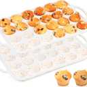 2 Pcs Mini Muffin Pans with Metal Reinforced Frame, 24 Cups Nonstick Silicone Cupcake Tray for Baking, Food Grade Small Muffin Molds with Handles (Cream)