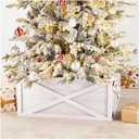 Glitzhome Christmas Tree Collar, Christmas Tree Base Cover, 22" L Washed White Wooden Tree Collars for Artificial Trees Decorative Tree Stand Cover Christmas Tree Skirt Collar