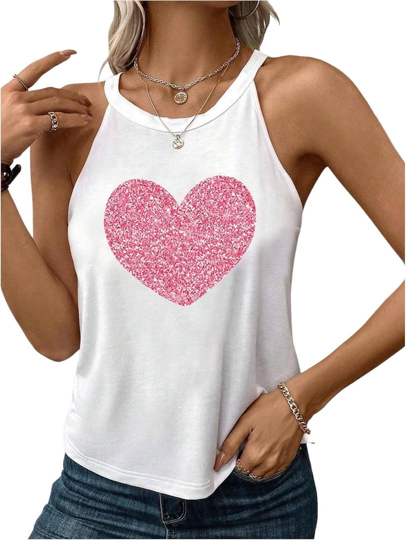 SweatyRocks Women's Sequin Heart Camisole Sparkly Sleeveless Crew Neck Cami Tops Medium