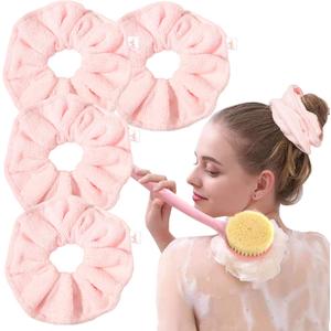 Ivyu Microfiber Hair Drying Scrunchies Towel Fiber - Buns Large Scrunchie for Curl Hair for Bed Shower Warp Wet Anti Frizz Hair Products Absorbent Fast Terry Cloth Scrunchy Gifts For Women Girls Pink