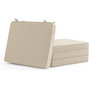 Outdoor Chair Cushions Set of 4: Waterproof & Fade Resistant Seat Cushion for Patio Furniture - 18.5 x 16 x 2 Inch Chair Pads with Ties and Hidden Zipper - Patio Chair Cushion Replacement, Beige