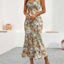 Women's Spaghetti Strap Midi Satin Silk Dresses Slip Cowl Neck Party Cocktail Evening Sexy Dress (M)