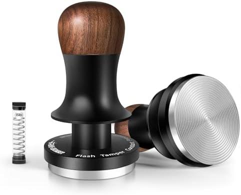 MHW-3BOMBER 58.5mm Espresso Tamper - 3 Spring Loaded Coffee Tamper with Sound Feedback - Barista Tamper Tool Espresso with 15lb / 30lbs Replacement Springs - Walnut Handle SUS304 Ripple Base T7071T-OS