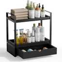 2-Tier Bathroom Organizer Countertop with Drawer, Wood Bathroom Counter Shelf for Storage, Vanity Organizer Countertop for Kitchen, Office (Black)