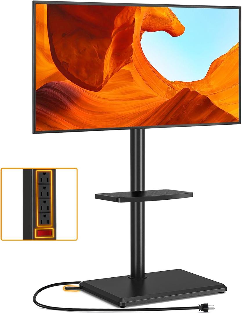 TVON Floor TV Stand with Power Outlet, TV Mount Stand for 32-60 inch TVs up to 88 lbs, Swivel TV Stand Mount with Height Adjustment and Safety Wood Base for Office, Corner, Max VESA 400x400mm