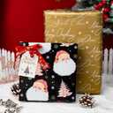 MAYPLUSS Christmas Wrapping Paper Roll - 17IN X 33FT - Black Gift Wrap Paper Featuring Santa Claus Snowflake Christmas Tree Reversible Gold for Kids, Holiday, New Year