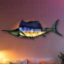LIFFY Metal Fish Wall Art,36" Large Sailfish Wall Decor with Led Lights,Indoor Outdoor Mounted Tropical Swordfish Hanging Decorations for Home Living Room Bedroom Garden Patio