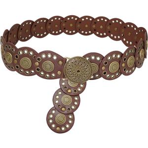 Wide Disc Belt for Women Disk Concho Belts Western Leather Belt Boho Waist Belt for Dress