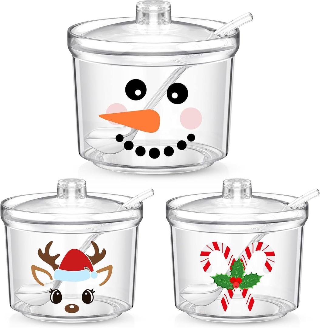 Tioncy 3 Pcs Hot Cocoa Bar Supplies and Accessories - Clear Acrylic Sugar Bowl With Lid and Spoon, 6.8 oz Storage Container