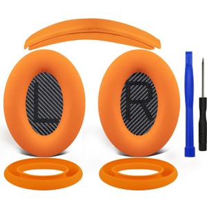 SOULWIT Ear Pads Cushions + Headband + Silicone Earpads Cover Protector, Replacement Kit for Bose QuietComfort 35 QC35, QC35 ii Over-Ear Headphones - Orange