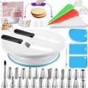 Syntus 65 PCs Cake Decorating Kit with Cake Stand Turntable, Cake Baking Supplies 30+1 Piping Bags, 24 Piping Tips, Offset & Straight Spatulas, 3 Scrapers, Leveler, 2 Couplers & 1 Tips Brush (Blue)