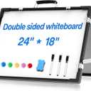 Whiteboard Dry Erase Boards, Portable White Board Double Sided Magnetic Board Stand,Foldable Hanging Wall Desktop Boards Easel for Kids Students Teacher for School Home Kitchen Office 24x18 Inch (Ivory Black)