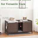 SETVSON Cat Litter Box Enclosure for 2 Cats, Hidden Litter Box Furniture with Mat, Large Rattan Cat House with Double Room and Door, 47.3 L x 19.7 W x 24 H, 2 S-Shaped Hooks for Living Room Brown