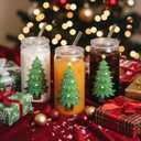 Christmas Gifts, 18oz Color Changing Christmas Glass Cups with Lids and Straw, Glass Tumbler Iced Coffee Drinks Cups for Holiday Party (1 Pack)