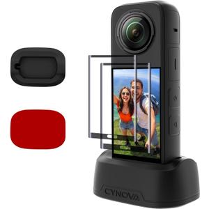 CYNOVA X5 Silicone Base for Insta360 X5 Accessories,Insta 360 X5 Screen Protector Film(2 Pack), X5 / X4 Silicone Stand Base+Tempered Glass Screen Protector for Insta360 X4 / X5 Accessories