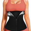 LEINIDINA Womens Waist Trainer Corset with Zipper Sweat Waist Trimmer for Women Workout Belt Corset Shapewear (Black, L)