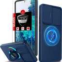 for Samsung Galaxy s20 FE Case Magnetic Compatible with MagSafe Wireless Charging,with 2 Screen Protectors,Built-in Stand Ring+Camera Cover Anti-Scratch Shockproof Heavy Duty Protection Blue