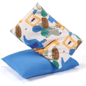 TILLYOU Toddler Pillowcases 13 x 18 Travel Pillow Case 2 Pack, Kids Pillowcases Machine Washable with Envelope Closure, Animal Geometry & Blue