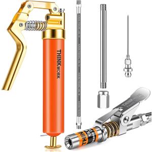THINKWORK Mini Grease Gun Kit for 3 Oz Tubes, 3000 PSI Pistol Grip Lube Grease Guns Tool with 0.53" Coupler and Needle Nozzles - for Minor Maintenance Tasks, Automotive, Agricultural