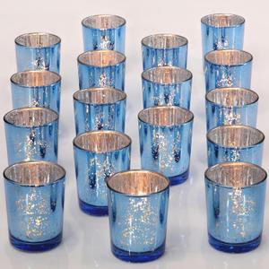 DARJEN 24Pcs Blue Votive Candle Holders,Tea Lights Candles Holders for Wedding Shower Gifts & Party Decorations, Home Table - Mercury Glass