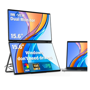 FHD Dual Portable Monitor | All-in-One Foldable & Stackable Design | 315° Screen Adjustment & 180° Stand | USB-C/HDMI Travel Monitor for Laptop, Mac, Windows
