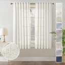 MEETBILY Natural Cream Linen Curtains 84 Inches Long for Living Room 2 Panels Set Linen Textured Back Tab Pocket Thin Semi Sheer Off White Neutral Boho Curtain Drapes for Bedroom, 7 FT