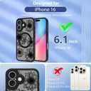 OOK Black Case Design for iPhone 16 Case [Compatible with MagSafe], Cute Sunflower Floral Blooms Design Frosted Shockproof for Women Girls Magnetic Phone Cover - Black Flower