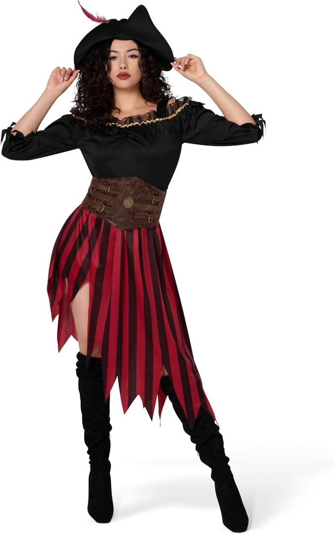 Spooktacular Creations Plus Size Pirate Costume Women Halloween Costumes with Pirate Hat for Halloween Cosplay Parties (Medium)